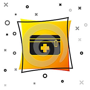 Black First aid kit icon isolated on white background. Medical box with cross. Medical equipment for emergency