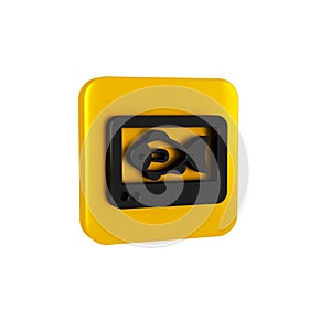 Black Fish finder echo sounder icon isolated on transparent background. Electronic equipment for fishing. Yellow square