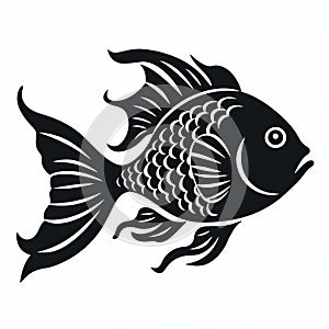 Black Fish Stencil Illustration: Detailed Outline Svg Cutout Shape Clip Art