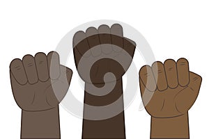 Black fist as a symbol of power. Demonstration of racial protest. Fight African people with racism