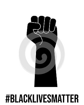 Black fist, raised clenched hand , blacklivesmatter poster. Anti-racism, revolution, strike concept. Stock vector photo