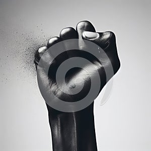 Black fist by woman hand closeup over white background copy space. ai generative