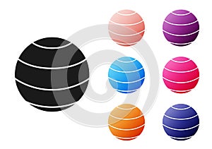 Black Fitness ball icon isolated on white background. Gym ball. Set icons colorful. Vector