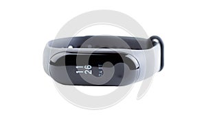 Black fitness bracelet isolated on a white background. Concept of modern gadgets for sports and healthcare. Pedometer A device for