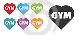 Black Fitness gym heart icon isolated on white background. I love fitness. Set icons colorful. Vector