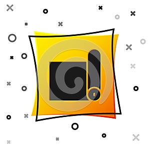 Black Fitness mat roll icon isolated on white background. Yoga mat rolled. Sport equipment. Yellow square button. Vector