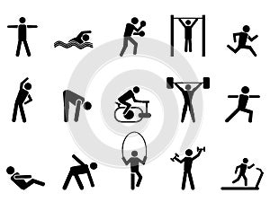 Black fitness people icons set