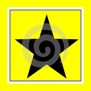 Black five pointed star on a yellow background