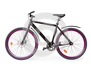 Black fixed urban bike with violet whells isolated with clipping photo