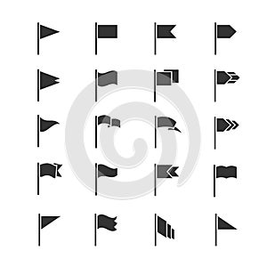 Black flag icons. Vector waving flags silhouettes isolated on white background