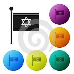 Black Flag of Israel icon isolated on white background. National patriotic symbol. Set icons in color circle buttons