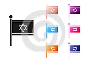 Black Flag of Israel icon isolated on white background. National patriotic symbol. Set icons colorful. Vector