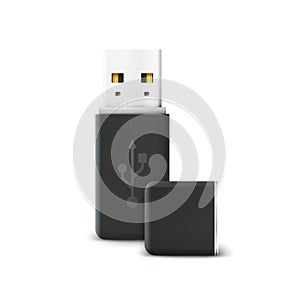 Black flash drive isolated on white