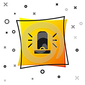 Black Flasher siren icon isolated on white background. Emergency flashing siren. Yellow square button. Vector