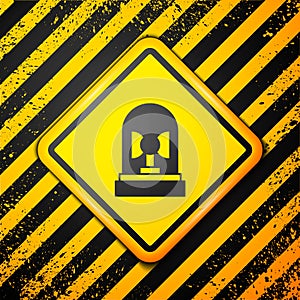 Black Flasher siren icon isolated on yellow background. Emergency flashing siren. Warning sign. Vector