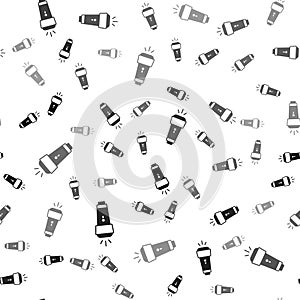 Black Flashlight icon isolated seamless pattern on white background. Vector