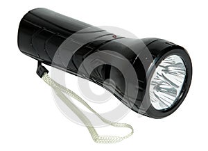 Black flashlight isolated on a white background. photo
