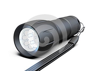 Black flashlight isolated on white background. 3d illustration