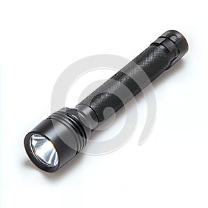 Black flashlight with a white light beam