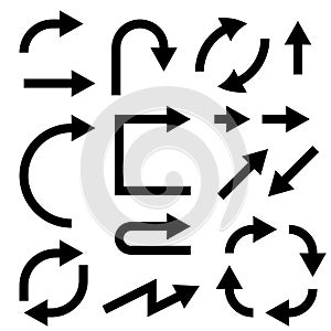 Black flat arrows set. Bold style