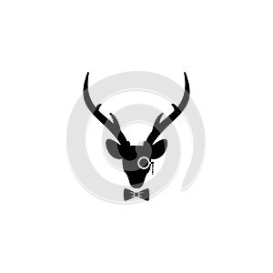 Black flat deer with gentleman bow tie and lorgnette isolated on white