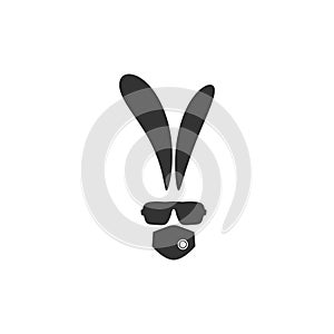 Black flat hipster rabbit avatar with glasses and medical mask isolated on white