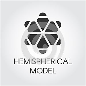 Black flat icon of hemispherical model. Pictograph of chemical series. Half-sphere molecular label. Vector logo