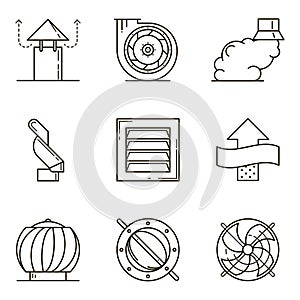 Black flat line vector icon set with a picture of ventilation equipment on white background. photo