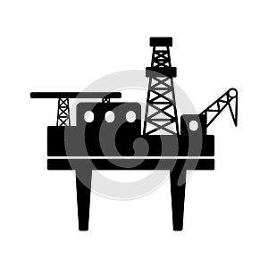 Black flat offshore drilling platform with a helipad vector icon