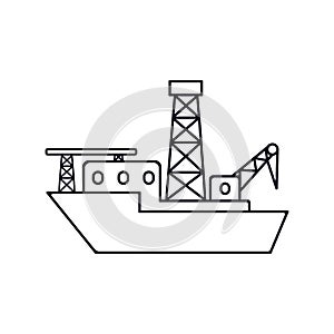 Black flat vector outline drillship icon isolated; drillship wit