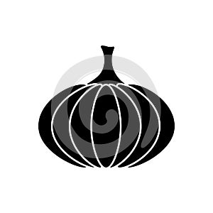 Black flat vector pumpkin icon isolated; food sign; graphic illustration for Halloween. EPS 10