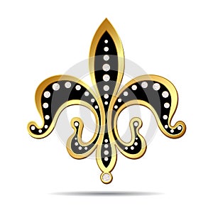 Black fleur-de-lis with a gold rim