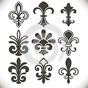 Black fleur de lis shapes set