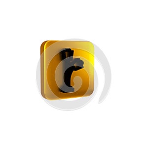 Black Floor lamp icon isolated on transparent background. Yellow square button.