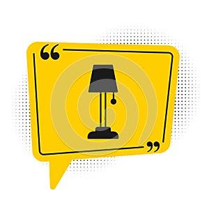 Black Floor lamp icon isolated on white background. Yellow speech bubble symbol. Vector