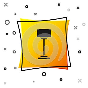 Black Floor lamp icon isolated on white background. Yellow square button. Vector