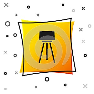 Black Floor lamp icon isolated on white background. Yellow square button. Vector