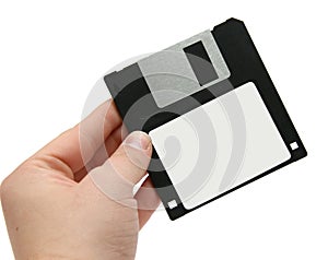Black floppy disc in hand