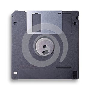 Black floppy disk isolated on white