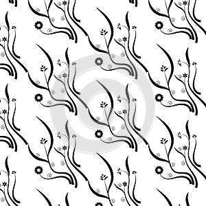 Black floral bush pattern white background