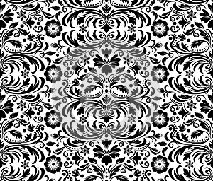 Black floral ornament seamless pattern