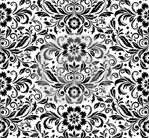 Black floral ornament seamless pattern