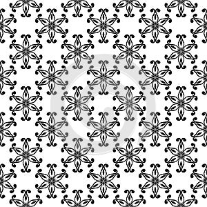 Black floral seamless pattern on white background