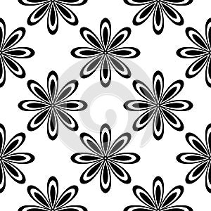 Black floral seamless pattern on white background