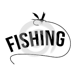 Black fly fishing lure logo with letter design vector symbol graphic concept
