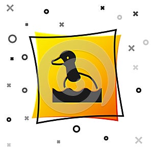 Black Flying duck icon isolated on white background. Yellow square button. Vector