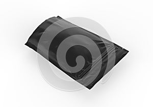 Black foil food doy pack stand up pouch, zipper pouch packaging bag mockup on isolated white background, ready for design presenta photo