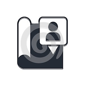 Black Folded map with location marker icon isolated on white background. Vector