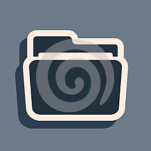 Black Folder icon isolated on grey background. Long shadow style. Vector