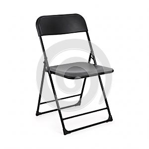 A black folding chair, isolated on a white